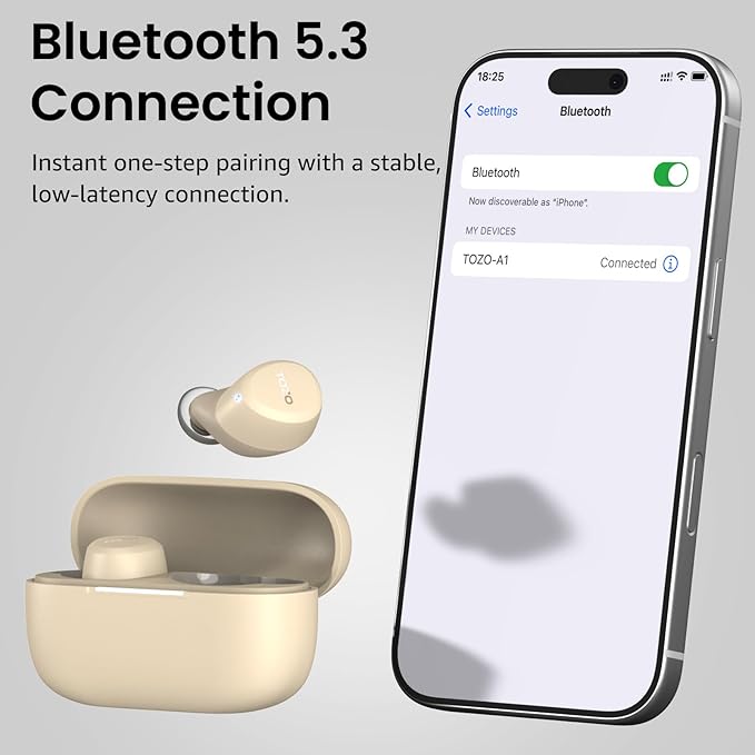 TOZO A1 Wireless Earbuds Bluetooth 5.3 Light Weight in Ear IPX5 Waterproof Headphones 2 Mic for AI Calls, Immersive Premium Sound Bass Headset with Charging Case, 32 Presets EQ Customization via App