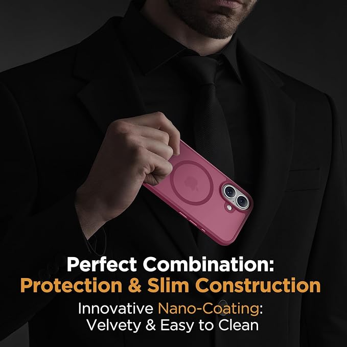 Miracase Magnetic for iPhone 17 Case (Compatible with MagSafe) with Screen Protector Military-Grade Protection, Anti-Fingerprint Translucent Matte Phone Cover for iPhone 17 6.3 inch,Wine Red