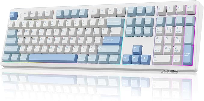 MechLands EPOMAKER TH108 Full Size Mechanical Keyboard, Wireless Gaming Keyboard, 8000mAh Battery, Creamy Gasket, 108 Keys, Hot Swap, Custom Driver, RGB Backlights (Blue&White, Sea Salt Silent Switch)