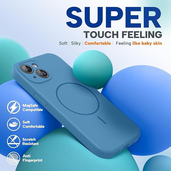 Miracase Magnetic for iPhone 15 Plus Case, [Soft Anti-Scratch Microfiber Lining], Magnetic for MagSafe, Liquid Silicone Shockproof Drop Protection Phone Case for 15 Plus, Capri Blue
