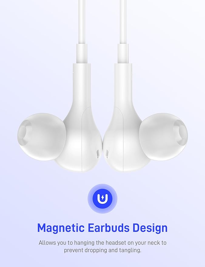 iMangoo for Apple USB C Wired Headphones, Hi-Fi Sound Corded Earbuds, Ergonomic Small in Ear Buds for iPhone 17 Pro Max/17e/16 Plus/16e/15, for Samsung S26/S25 Ultra/for Pixel Type C Earphones White