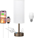 Dicoool Bedside Touch Table Lamps for Bedroom Nightstand with USB-C USB-A Charging Ports, White & Brown 3 Way Dimmable Small Desk Lamp for Office, Living Room, Reading, Dorm