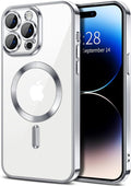 Hython Magnetic Clear for iPhone 14 Pro Case with Camera Lens Protector [Compatible with MagSafe] Luxury Plating Edge Slim Soft TPU Cover Protective Phone Case for iPhone 14 Pro 6.1", Silver