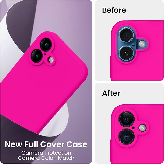 FireNova Designed for iPhone 16 Plus Case, Silicone Upgraded [Camera Protection] Case, Soft Anti-Scratch Microfiber Lining Inside, 6.7 inch, Hot Pink