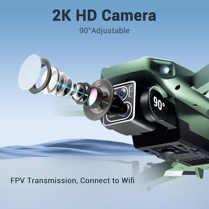 Drones with Camera for Adults 2k One-Key Take Off/Landing FPV RC Drone with Camera for Beginners Headless Mode, 3 Speeds, 360° Flip, 2 Batteries Mini Drone for Beginners Green