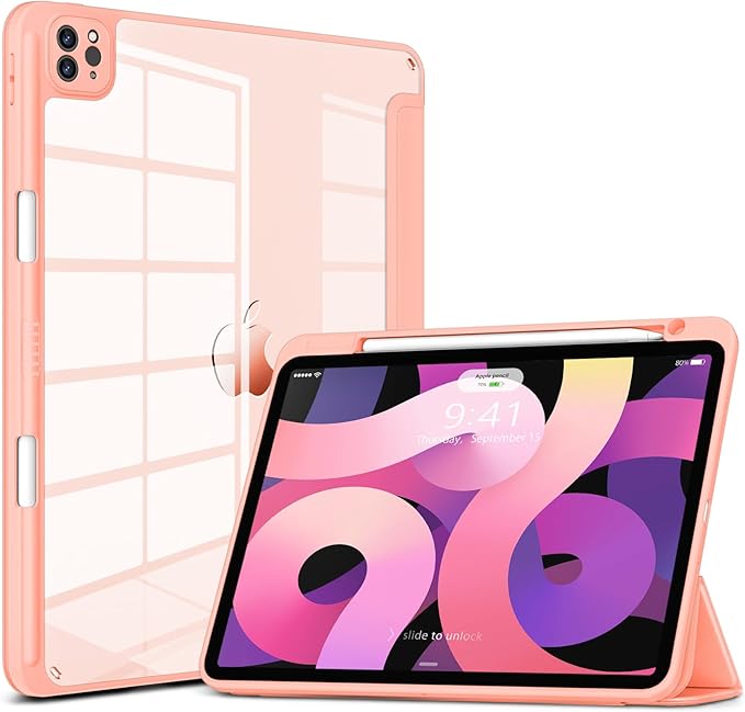 VIKESI for iPad Pro 11 Inch 4th/3rd/2nd/1st Generation Case, iPad Air 11-inch / 5th / 4th Generation Case with Clear Back,Pencil Holder,Auto Sleep/Wake,Camera Protection,Spanish Pink