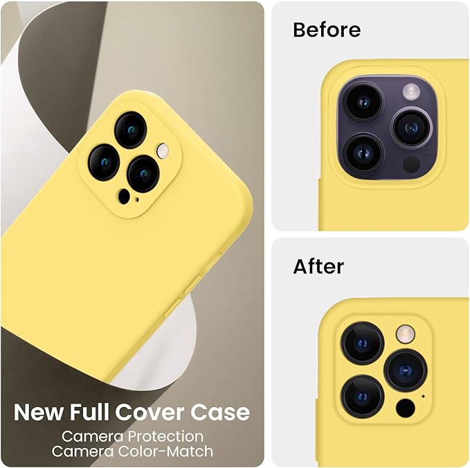 FireNova Designed for iPhone 14 Pro Case, Silicone Upgraded [Camera Protection] Phone Case, Soft Anti-Scratch Microfiber Lining Inside, 6.1 inch, Yellow