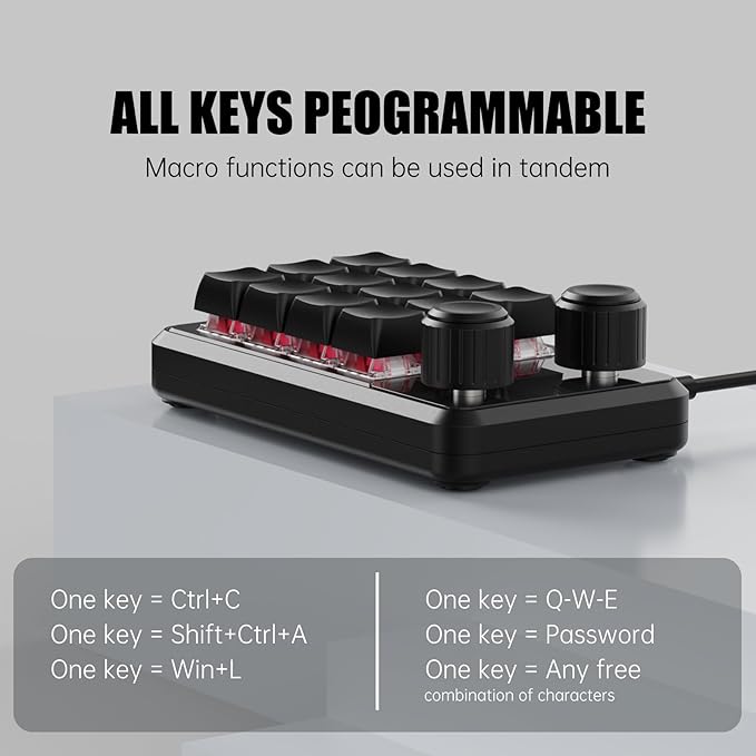 MOSHOU One-Handed Macro Mechanical Keyboard, 12-Keys Gaming Tactile Keyboard Fully Programmable Knobs Keys OSU Macro Pad Hotswap Keypad with RGB for Game PC Accessories (Black)