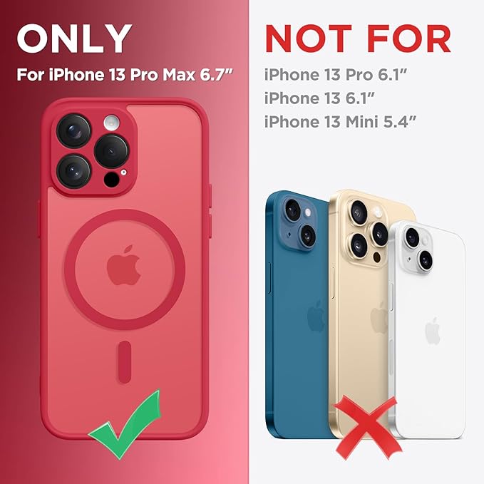 CAPRARO CAPRRO Magnetic for iPhone 13 Pro Max Case, [Compatible with MagSafe] [Full Camera Protection] Shockproof Protective Slim Translucent Matte Phone Case for iPhone 13 Pro Max 6.7'', Red
