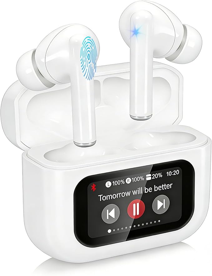 Wireless Earbuds, Bluetooth 5.4 Ear Buds with Touch Screen, ANC/ENC Noise Cancelling Earbuds with Charging Case, IPX7 Waterproof, 6 EQ Modes, 40H Playtime Stereo Sound Earphones for iOS Android(White)