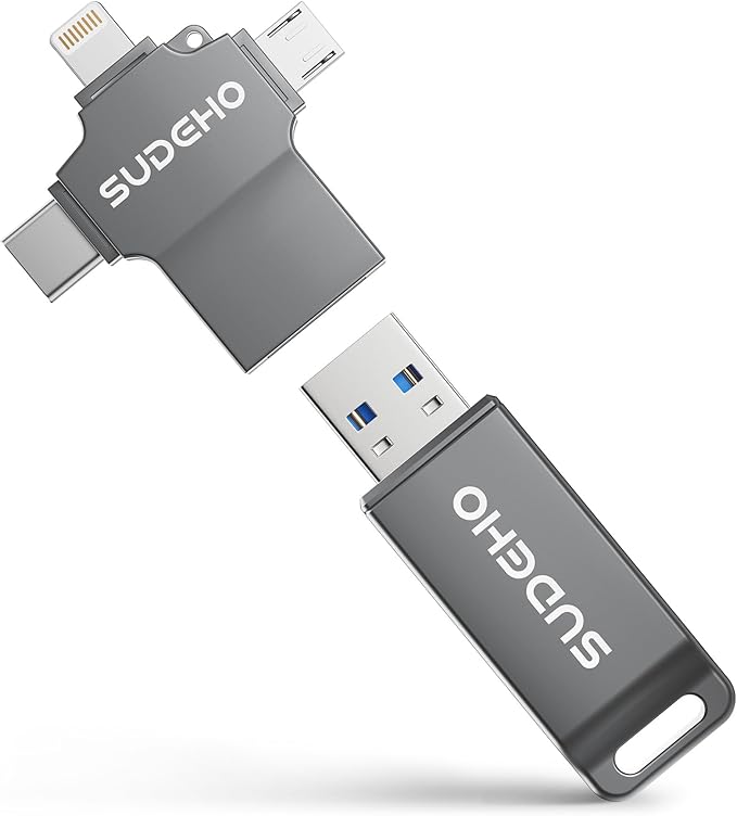 MFi Certified Photo Stick 512GB USB Flash Drive for iPhone, 4 in 1 External Memory Thumb Drive for Picture Video Backup, High Speed Memory Stick USB Drive for iPhone/iPad/Android/PC (Black)