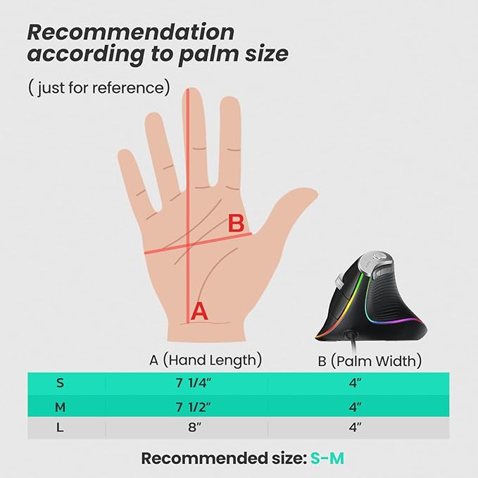 Nulea M504 Wired Vertical Mouse, USB Optical Ergonomic Mouse Wired with 4 Adjustable DPI, 11 RGB Backlight Modes, Compatible for Laptop, PC, Desktop, Mac, Black