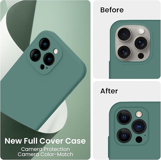 FireNova Designed for iPhone 16 Pro Max Case, Silicone Upgraded [Camera Protection] Phone Case, Soft Anti-Scratch Microfiber Lining Inside, 2024, Midnight Green