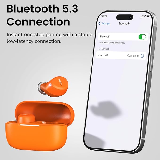 TOZO A1 Wireless Earbuds Bluetooth 5.3 Light Weight in Ear IPX5 Waterproof Headphones 2 Mic for AI Calls, Immersive Premium Sound Bass Headset with Charging Case, 32 Presets EQ Customization via App