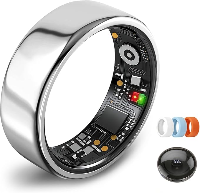 Smart Ring for Women Men,Fitness Tracker Ring,Heart Rate,Blood Oxygen,Step Tracker,Sleep Tracker,Meditation Assistance,No Subscription Fee,IP68 Waterproof Smart Ring for iphone&Android(Silver 9)