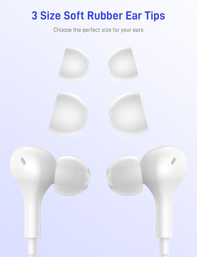 iMangoo for Apple USB C Wired Headphones, Hi-Fi Sound Corded Earbuds, Ergonomic Small in Ear Buds for iPhone 17 Pro Max/17e/16 Plus/16e/15, for Samsung S26/S25 Ultra/for Pixel Type C Earphones White