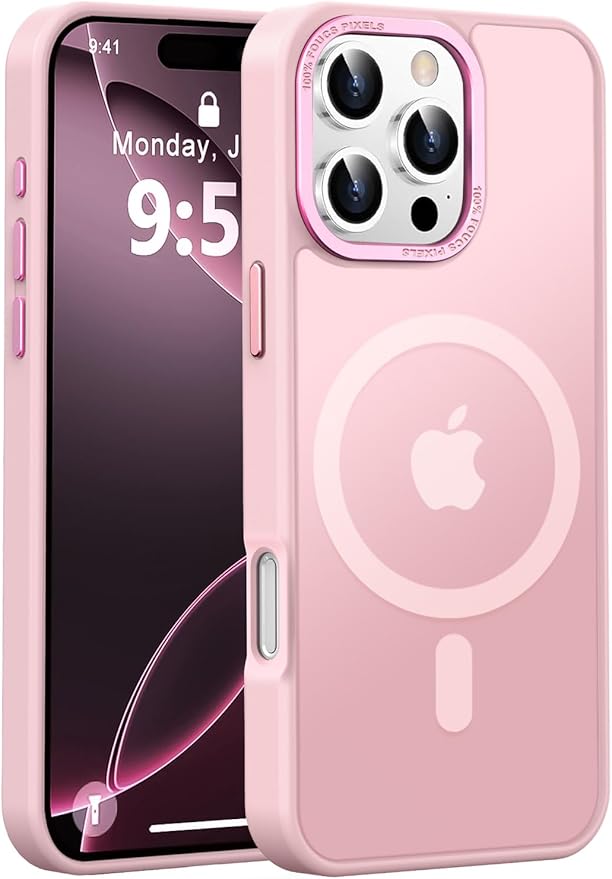 Newfuture Designed for iPhone 16 Pro Case with Magnetic [13 FT Military Drop Protection] [Compatible with Magsafe] Slim Translucent Matte Shockproof with Anti-Fingerprint Phone Case,Tender Pink