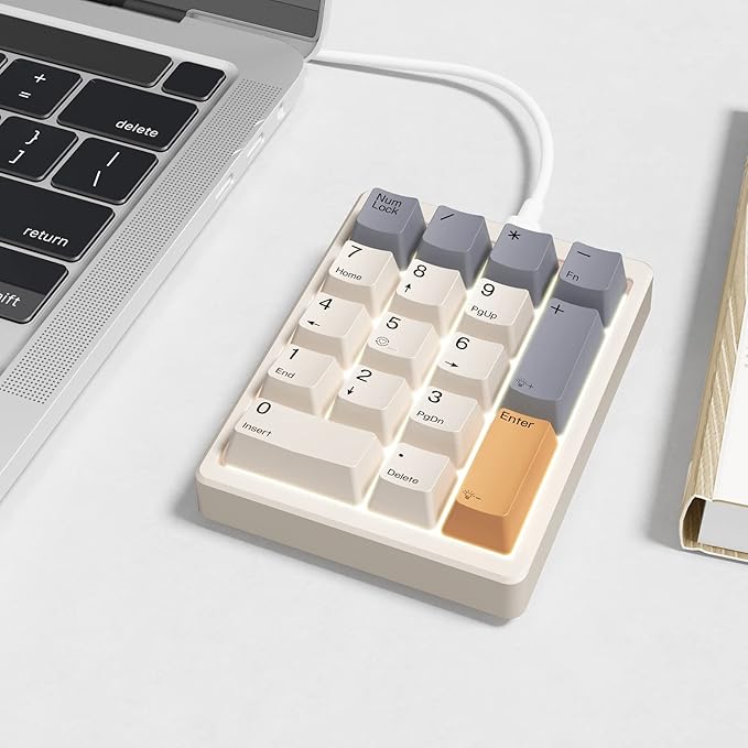 Kisnt KN17 Wired Mechanical Number Pad- 17 Keys Hot Swappable Numpad with White Backlight& PBT Keycaps for Laptop PC Compact Keyboards(Retro Beige, Red Switch)