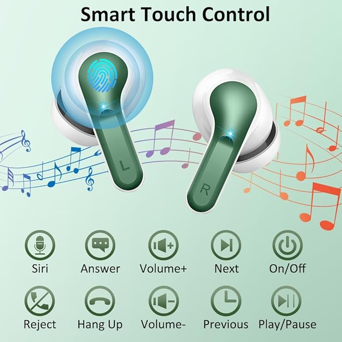 Wireless Earbuds, Bluetooth Headphones 2025 NEW Ear Buds 40H Bass Stereo in-Ear Earphones ENC Noise Cancelling 5.3 Earbuds with 4 HD Mic, USB-C LED Display IP7 Waterproof Sport Headset for Android iOS