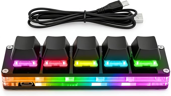 aikeec Upgrade Black 5 Keys Mini Macro Mechanical Keyboard Gaming Keypad Hot Swap Game Keyboards USB Data Cable for Windows Mac OSU HID Standard Keyboard Cherry Shaft & RGB LED