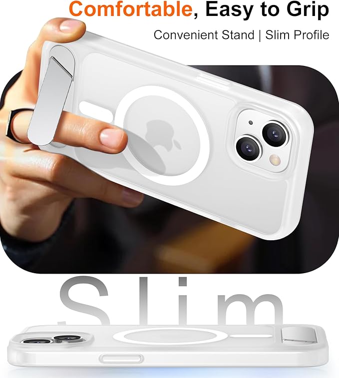 Magnetic Compatible with iPhone 14 Case/iPhone 13 Case,[Built-in Invisible Kickstand][Compatible with MagSafe][Military Grade Shockproof] Slim Translucent Matte Phone Case for iPhone 14/13 6.1"