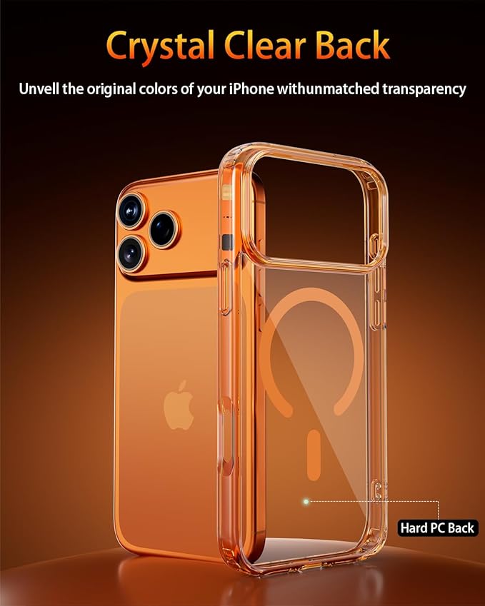 for iPhone 17 Pro Max Case, Compatible with MagSafe, Magnetic Slim Cover, Anti-Yellowing & Shockproof, Full Camera Protection, Includes Screen & Lens Protectors, Clear Orange Protective Case