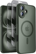Symcele Designed for iPhone 16 Case, Compatible with MagSafe, with Privacy Screen Protectors X2, [Camera Protection] [15FT Military Drop Protection] Shockproof Phone Case, 6.1", Alpine Green