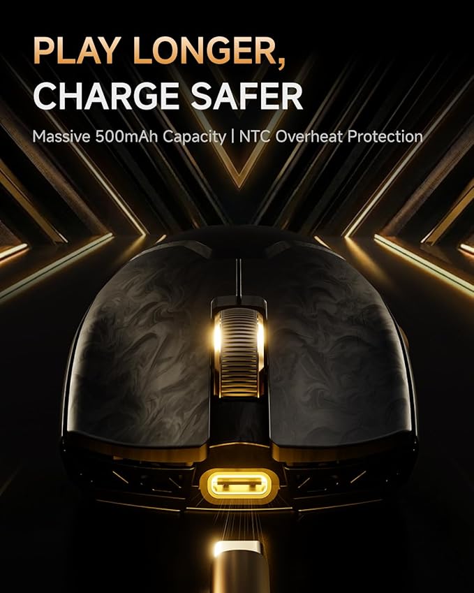 EWEADN Z7 Carbon Fiber Shell Wireless Gaming Mouse with 42000 DPI, PAW3950 Sensor, Kailh Optical Switch, Ergonomic 52g Lightweight, 8k Polling Dual-Mode (Wired/2.4GHz), Up to 300 Hr Battery, Black