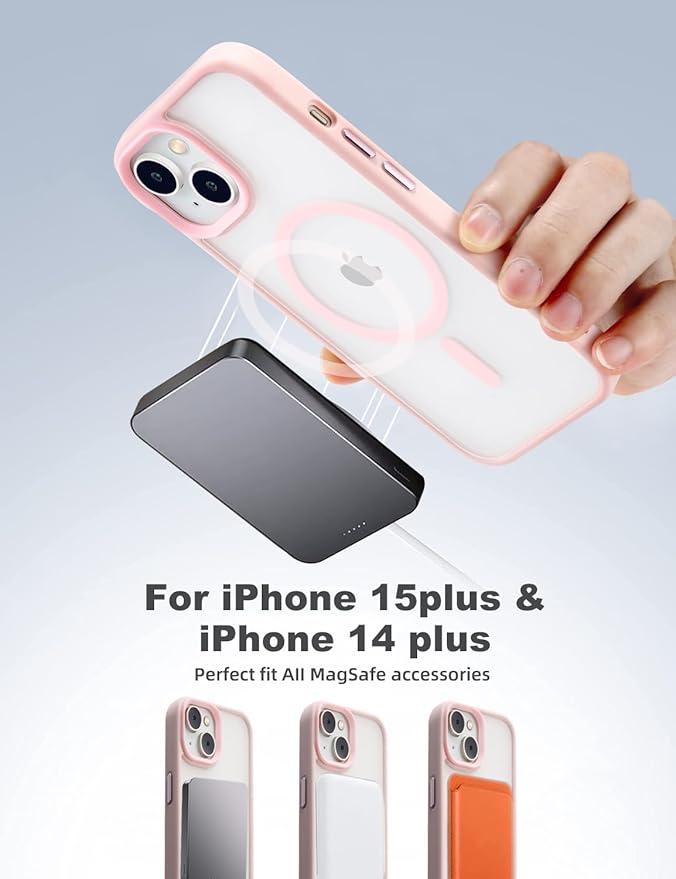 Tigowos for iPhone 15 Plus&iPhone 14 Plus Phone Case Fits MagSafe 10FT Drop Resistant Matte Skin Feeling Back Cover for iPhone 15 Plus&iPhone 14 Plus Case, Pink