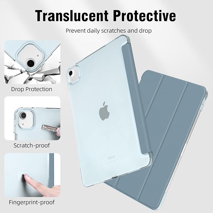 for iPad Air 13 inch M4/M3/M2 2026/2025/2024 Case, iPad Pro 12.9 (6th/5th Gen. 2022/2021), Hard PC Translucent Frosted Back Shell Case with Auto Wake/Sleep, Trifold Stand Cover, Misty Blue