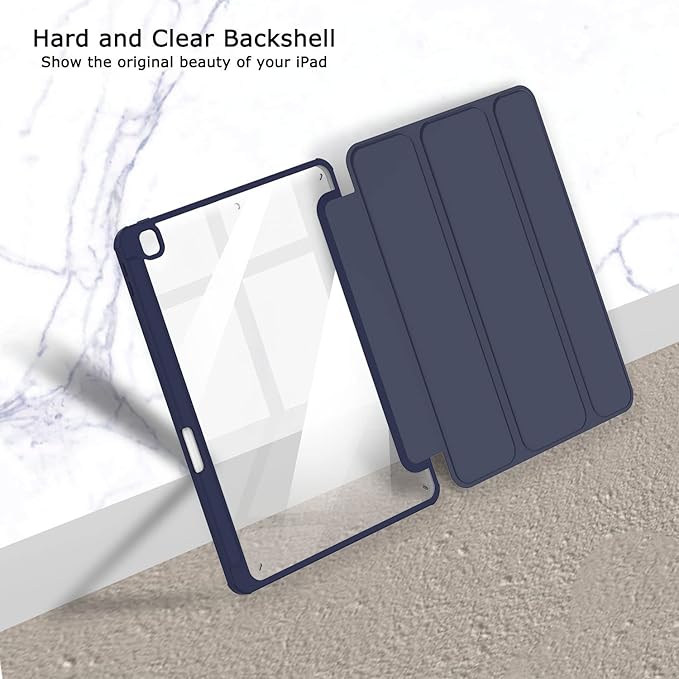 Case for iPad 9th / 8th / 7th Generation (2021/2020 / 2019), for iPad 10.2 Inch Case with Pencil Holder, Stand Tablet Clear Back Cover, Auto Sleep/Wake - Navy Blue