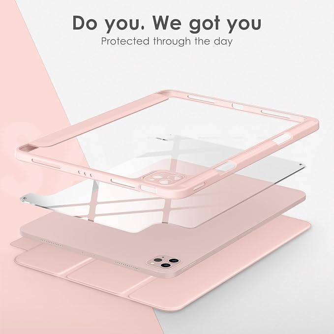 VIKESI for iPad Pro 11 Inch 4th/3rd/2nd/1st Generation Case, iPad Air 11-inch / 5th / 4th Generation Case with Clear Back,Pencil Holder,Auto Sleep/Wake,Camera Protection,Rose Gold