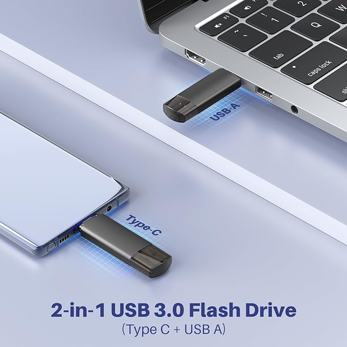 JOIOT 64GB USB C Flash Drive Dual USB 3.0 Flash Drive Type C + USB A Portable Type-C Flash Drive 2-in-1 USB-C Thumb Drive for Smartphone Tablet Computer Mac iPhone Black (5 Pack)