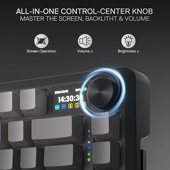 Redragon K724 PRO Wireless Gasket Gaming Keyboard w/Hype 1.14’’ TFT Screen & Knob, 81-Key 75% Mechanical Keyboard, 5-Layer Noise Dampening, Hot-Swap South-Facing RGB Socket, Gradient PBT Keycaps