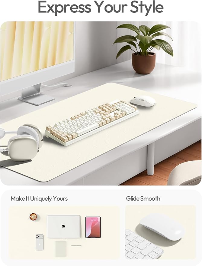 YSAGi Leather Desk Pad Protector, Office Desk Mat, Large Mouse Pad, Non-Slip PU Leather Desk Blotter, Laptop Desk Pad, Waterproof Desk Writing Pad for Office and Home (Cream, 23.6" x 13.8")