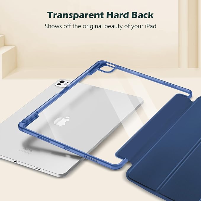 ProCase for iPad Pro 13 Inch Case M5 2025/ M4 2024 with Pencil Holder, Slim Stand Clear Shell Back, Shockproof Cover iPad Pro M5 M4 Case 13 Inch, Supports Touch ID, Auto Wake/Sleep -Navy
