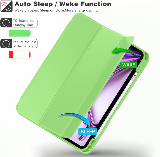 ZryXal New iPad Air 13 Inch Case M3 2025/M2 2024 with Pencil Holder, Trifold Stand Smart Case with Soft TPU Back,Auto Wake/Sleep(Grass Green)