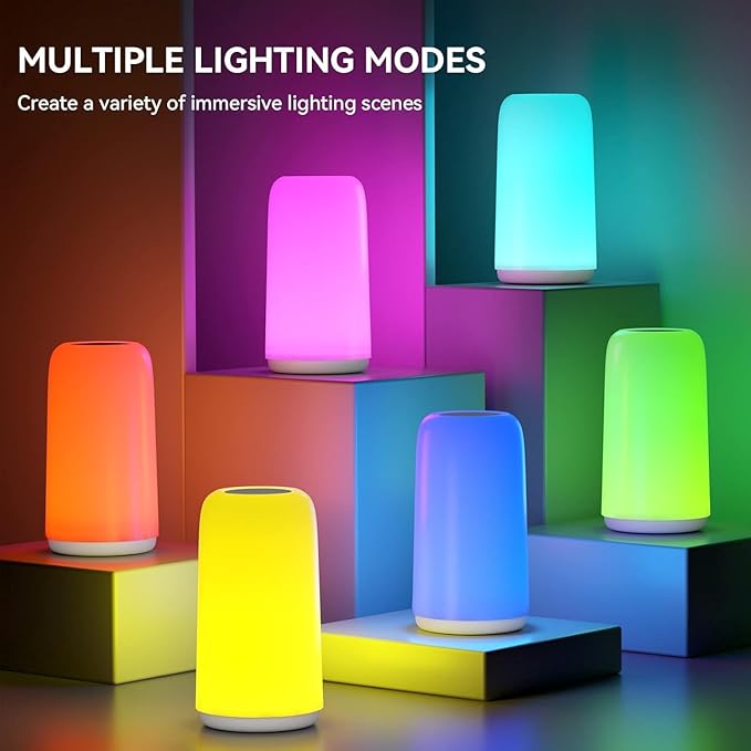 ROOTRO Touch Bedside Table Lamp, [Sleek Design & RGB Mode] 3 Way Dimmable Small Lamp for Bedroom, LED Lamp with Warm White Lights, Multi-Color Smart Nightstand Lamp for for Living Room Home Gifts