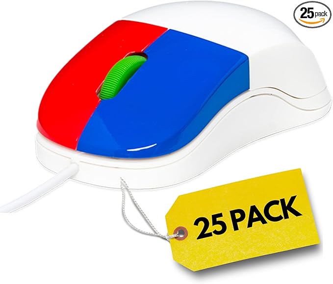 Clevy Kids Mouse - Colorful Ergonomic USB Wired Computer and Laptop Kids Mouse for School and Home - Children Friendly Mouse Compatible with Windows, macOS, Chromebook - Pack of 25 Mice