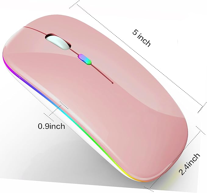 PEIBO Wireless Bluetooth Mouse, 7-Color LED, Built-in Battery, Ergonomic Design, Compatible with iPad, MacBook, Windows Laptops - Rose Gold
