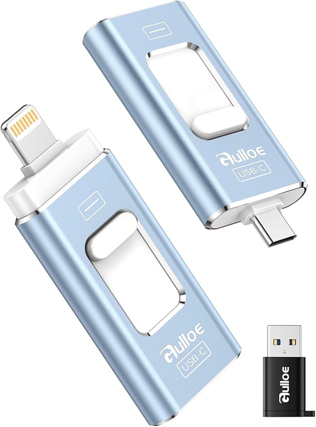 Gulloe 512GB Dual Interface Flash Drive for Phone Storage Photos Videos, Phone USB Backup External Photo Memory Stick - No App Required, Compatible with iPhone, iPad, Android & PC (Mist Blue)