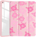 JOYLAND Pink Hibiscus Flower Case for iPad Pro 11-inch (M4) 2024 5th Generation,Clear Acrylic Hard Back Pink Case with Pencil Holder Trifold Stand Tablet Cover (Model Number:A2836/A2837/A3006)
