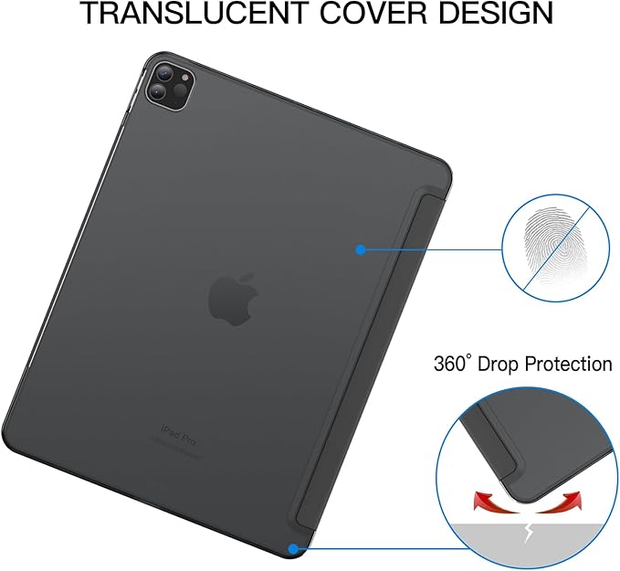 JETech Case for iPad Pro 12.9-Inch (6th/5th Generation, 2022/2021 Model), Slim Stand Hard Back Shell Smart Cover with Auto Wake/Sleep (Space Gray)