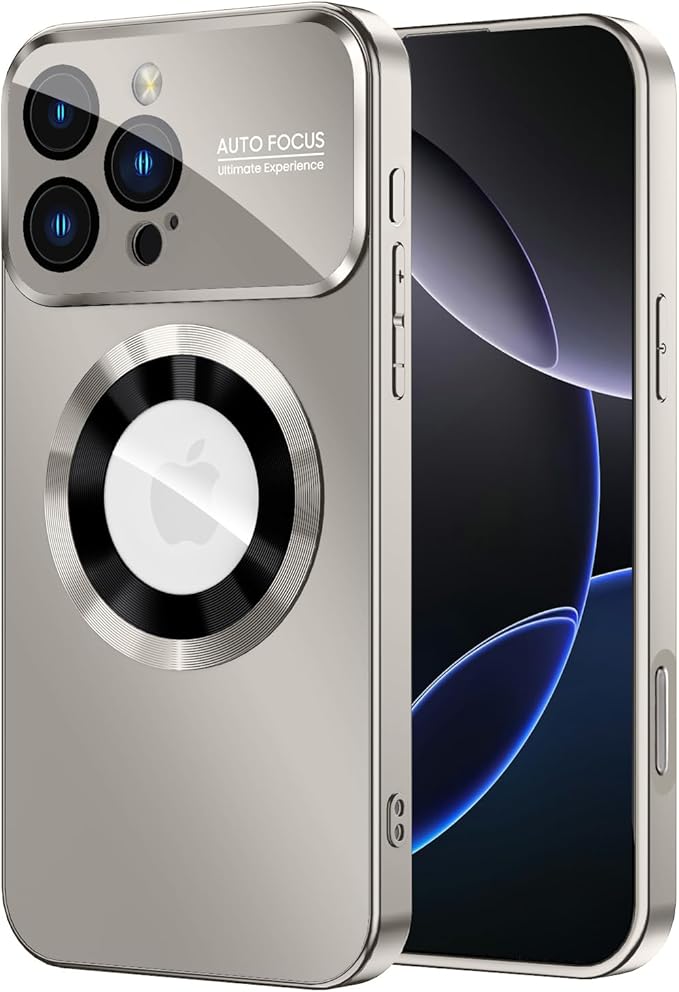 MAKAVO Magnetic for iPhone 16 Pro Case, Compatible with MagSafe, Built-in Camera Lens Protector, Logo View, Military Grade Drop Proof Phone Cover, Titanium Gray