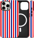 Magnetic for iPhone 13/14 Case Cute Stripes Phone Case, Shockproof Slim TPU and Hard PC Protective Phone Cover Compatible with MagSafe Designed for Women Girls, Red and Blue