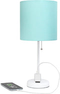Simple Designs LT1144-AOW Sleek and Slender White Table Lamp with Charging Outlet, for Bedroom, Living Room, Entryway, Office, Dining Room, Study, Aqua Shade