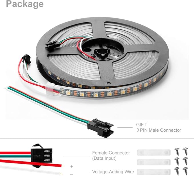 BTF-LIGHTING RGBW RGB+Natural White SK6812 (Similar WS2812B) 4 Colors in 1 LED Strip Individually Addressable 16.4ft 60Pixel/m 300LED Light Dream Color IP67 DC5V Black PCB (No Adapter or Controller)