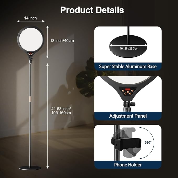 Ring Light with Stand, 14" Professional LED Camera Lighting for Video Recording, Adjustable Height Content Creator Essentials Kit, Selfie Ring Light for TikTok YouTube