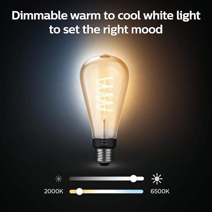 Philips Hue Smart 60W ST23 Filament LED Bulb - White Ambiance Warm-to-Cool White Light - 4 Pack - 550LM - E26 - Indoor - Control with Hue App- Compatible with Alexa, Google Assistant and Apple Homekit
