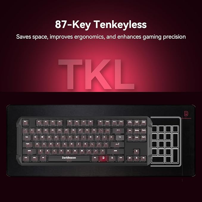 DarkBeacon Flux87 HE Mechanical Gaming Keyboard Wired, Hall Effect Magnetic Red Switch, 0.01mm Rapid Trigger, Adjustable Actuation, RS/SOCD/DKS/MT, 8000Hz Polling, Hot Swappable, RGB Backlit for PC